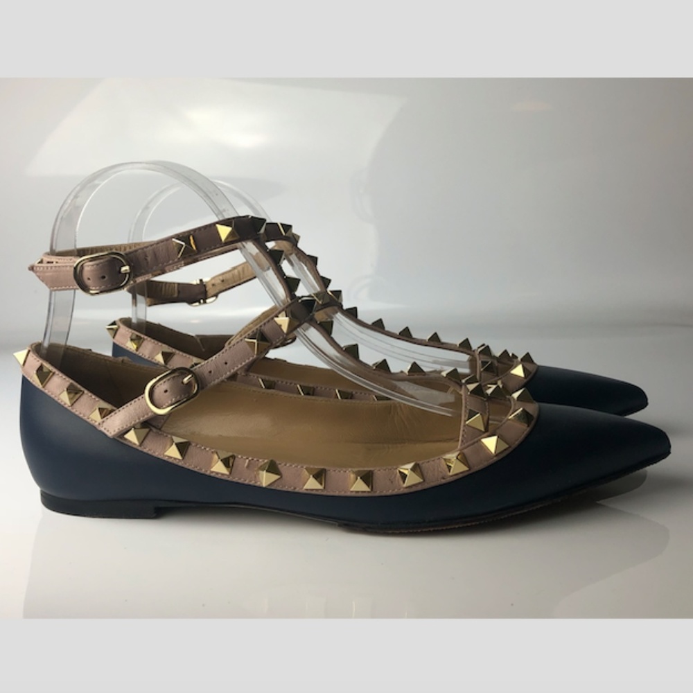 Valentino Garavani Rockstud Navy Ballet Flats 38